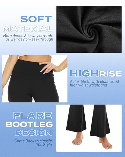 Sundwudu Black Flare Yoga Pants for Women-High Waist Leggings Workout