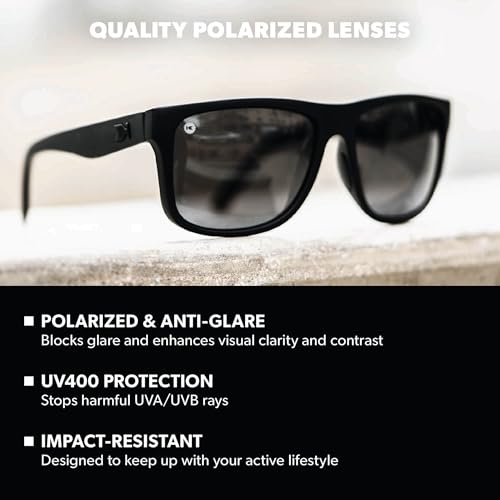 Knockaround Torrey Pines Polarized Sunglasses for Men & Women - Black on Black Smoke UV400