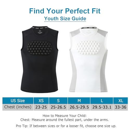 ACEWAVE Youth Baseball Chest Protector Black Large EVA Padding Compression Shirt for Softball & Football