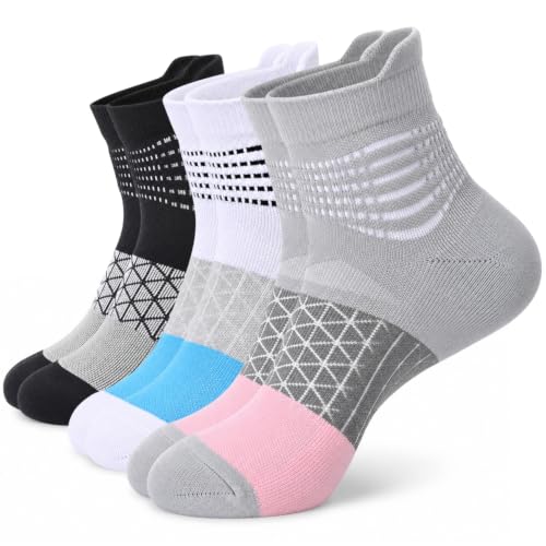Compression Ankle Support Socks - Cushioned Relief for Plantar Fasciitis - Medium, Black+White+Grey, 3 Pairs