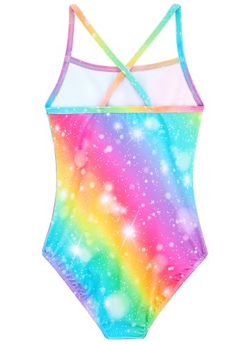 One-Piece Girls Swimsuit - Cute Crossback Straps, 4-5T Rainbow