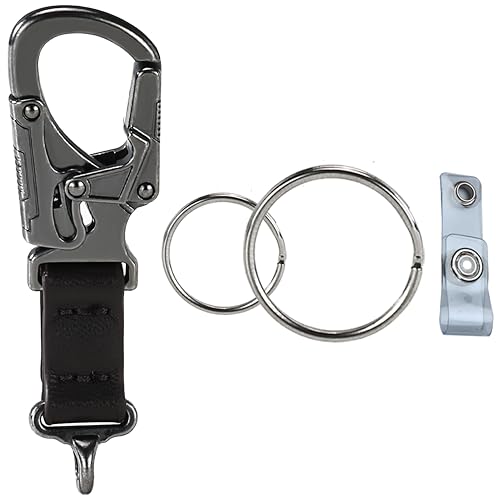 Heavy Duty Dual Lock Carabiner Keychain with PU Leather Strap - Brown