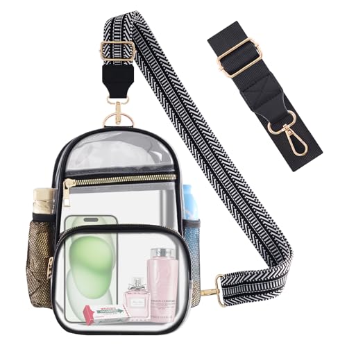 Clear Stadium Purse with Water Bottle Holder - Black-C