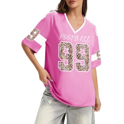 Oversized Pink Football Jersey T-Shirt for Women - Small