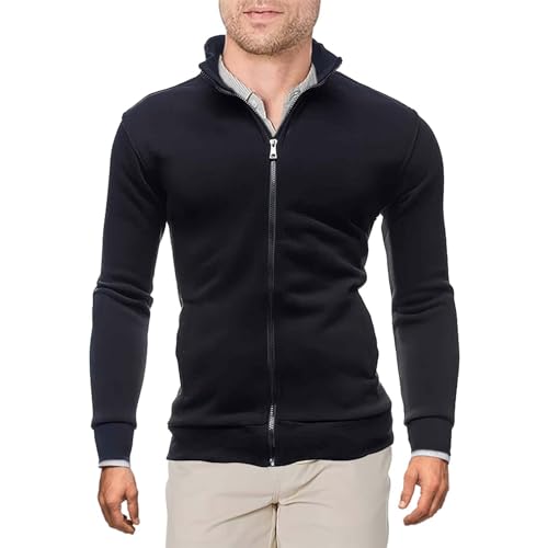 Conguoki Men's Medium Black Lightweight Hoodless Zip Up Cardigan Sweater
