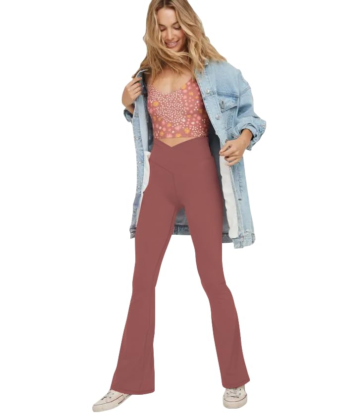 High Waisted Flare Yoga Pants for Women - V Crossover - XX-Large Pink