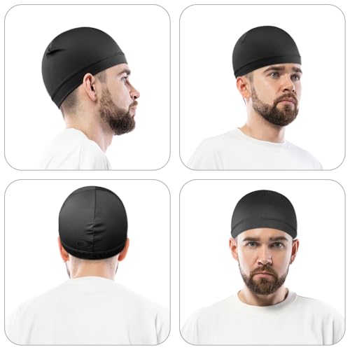 Skull Caps Beanie Hats - 3Pcs Lightweight, Moisture-Wicking, Stretchy - Black, Light Grey, White