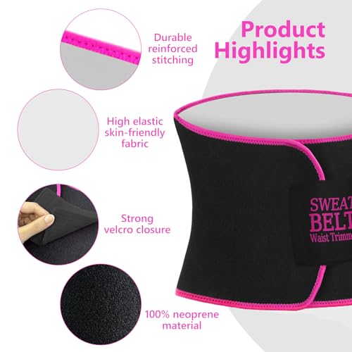 Waist Trainer for Women - Sweat Band, Medium Silver/Pink