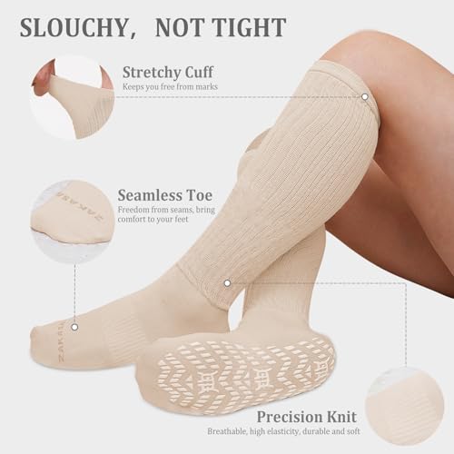 Non-Slip Slouch Socks with Grips - 3 Pairs Maillard, Size 9-11