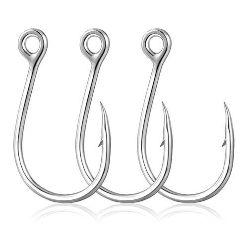 Alwonder 4/0 Heavy Duty Inline Fishing Hooks 10-Pack - High Carbon Steel, Welded Eye, Saltwater & Freshwater Tackle