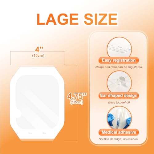 Carbou 4 x 4.7 Inch Transparent Film Dressing Pack of 50 - Waterproof Wound Bandage, Post-Surgical/Tattoo Aftercare