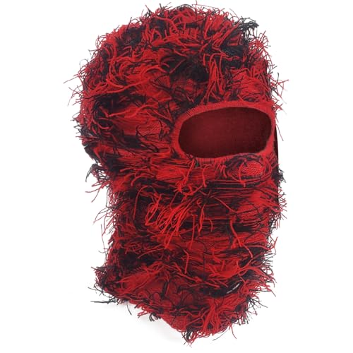 Distressed Balaclava Ski Mask - Knitted Full Face Mask - One Size Bigred