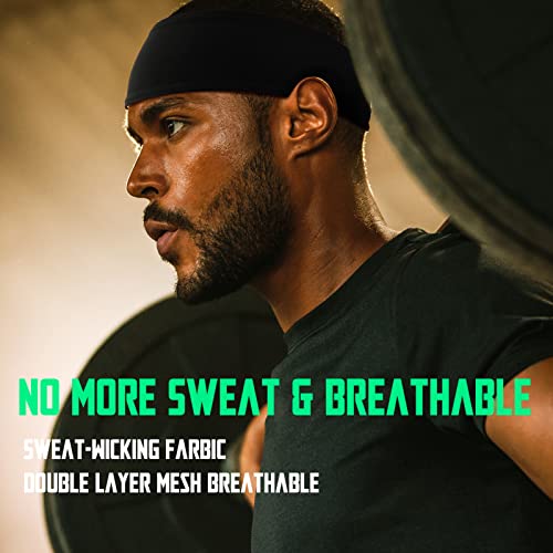 Men's Sweat-Wicking Sport Headbands - Non-Slip, Breathable - Black, Gray & Fluorescent Yellow