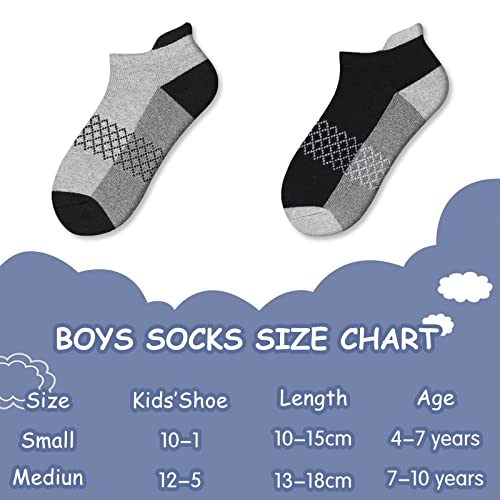 Comfoex 12 Pairs Kids Ankle Socks 4-6 6-8 8-10 Years Half-Cushioned Cotton Black 7-10 Years