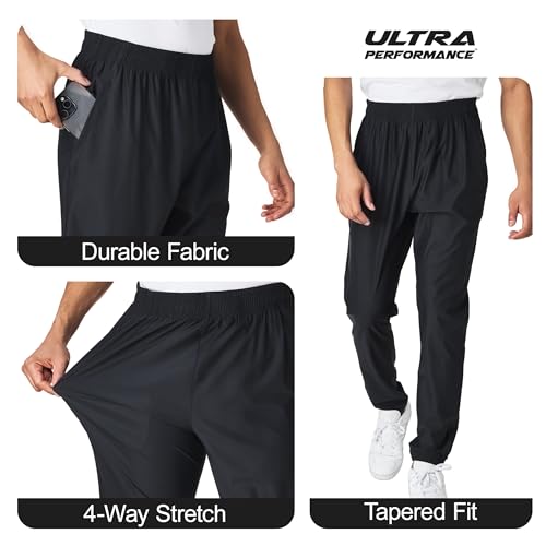 Ultra Performance Mens Jogger Pants Nylon Stretch Athletic Joggers – Large Black