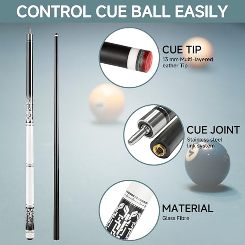 HomeSeason Black 18oz Fiberglass Pool Cue with Bag, 58" Professional Billiard Stick