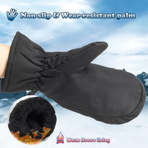 Water-Repellent Thermal Winter Ski Gloves for Men & Women - Black, 11x4.7in