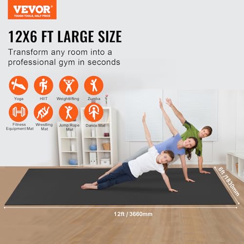 Extra Thick 12'x6' Exercise Mat - Non-Slip Yoga Mat with Carry Strap