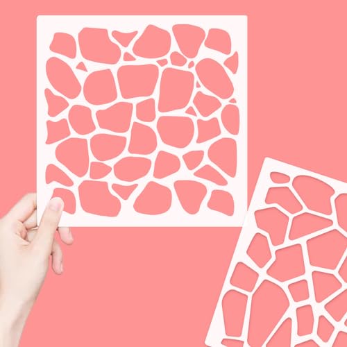 Stone Stencils for Painting on Wood,Floor Stencils for Painting Floors Tile, Reusable Plastic Template for DIY Home Decor 12" x 12"