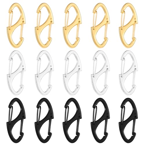 Mini Metal Carabiner Clips - 15 Pack Dual Wire Gate Hooks