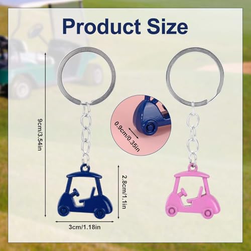 Golf Cart Keychain Set - Zinc Alloy Golf Gift for Men & Women - Blue, Pink