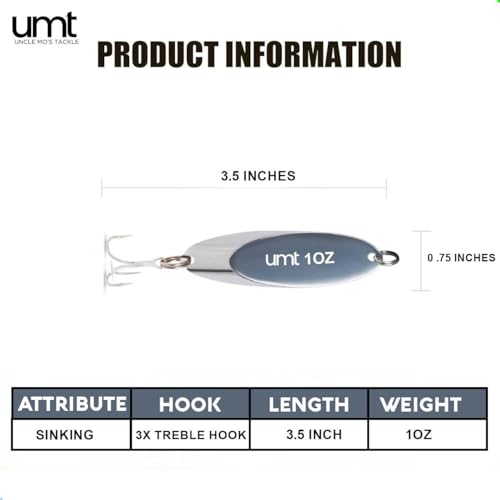 Chrome Fishing Spoon Lure - 1oz with Sharp Treble Hook