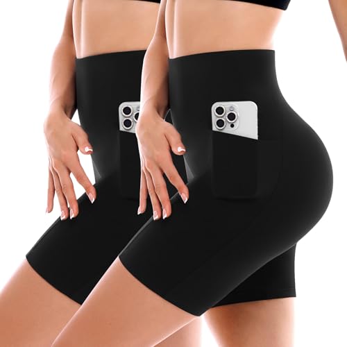 SINOPHANT 2 Pack Biker Shorts for Women with Pockets High Waisted