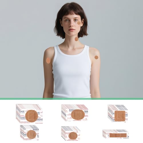 Sinbana 120 Pcs Small Adhesive Bandages Set, 6 Shapes – Round, Oval, Square for Face & Minor Wounds