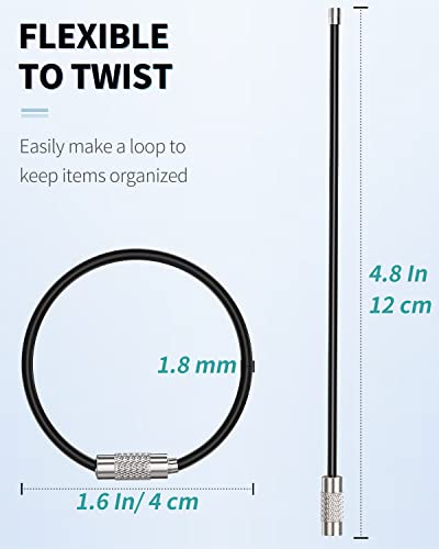 4-Inch Heavy Duty Stainless Steel Wire Keychain Cable - 12 Pack Black