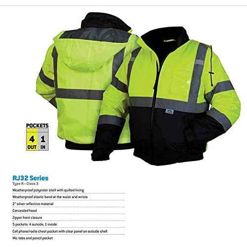 Pyramex Safety RJ3210X4 RJ32 Series Jackets Hi-Vis Lime Bomber Jacket with Quilted Lining- Size 4X Large