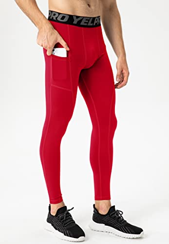 Men's Compression Pants - Athletic Running Leggings, Quick Dry, Full Length Red