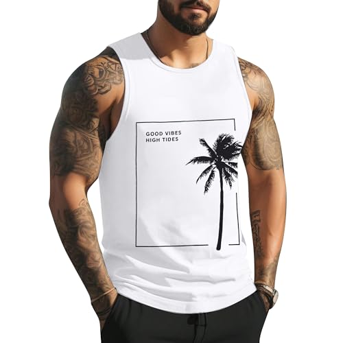 Men's Sleeveless Beach Tank Top - Palm Tree Graphic