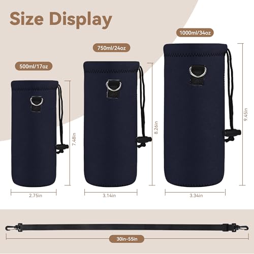 Water Bottle Sling Bag Carrier - Insulated Neoprene Case - Pure Black