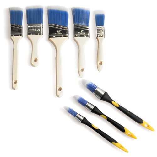 Professional 8-Piece Wall Painting Brush Set - Angled/Flat Trim Brushes (1"-2.5") with Durable Bristles for Walls, Doors, Cabinets, DIY Projects | Smooth Finish & Corner Access