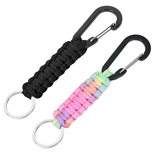 AWSMORE 2-Piece Paracord Keychain with Carabiner & Rainbow Lanyard Clip