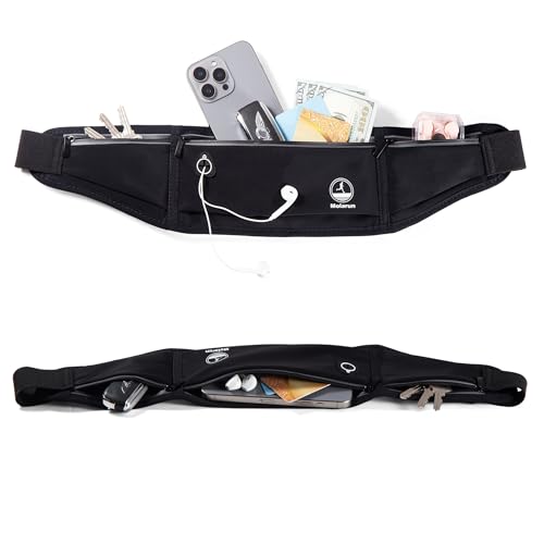 Slim Running Belt Fanny Pack - Water Resistant Phone Holder - Black