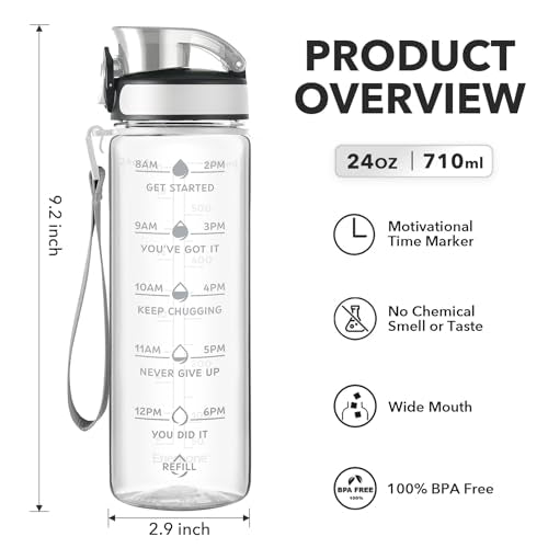 24 oz Motivational Water Bottle - Leakproof & BPA-Free - Crystal