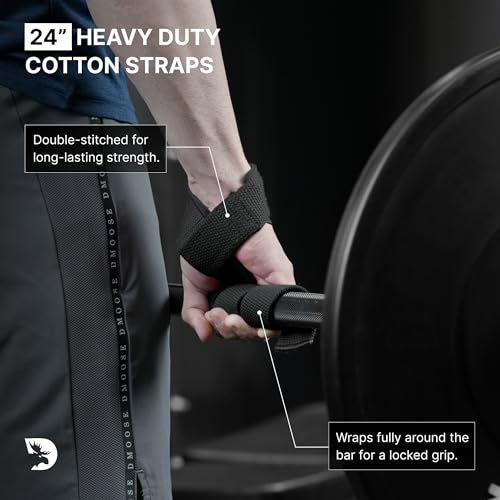 Padded Weightlifting Straps - 24" Cotton Wrist Straps with Silicone Grip - Black
