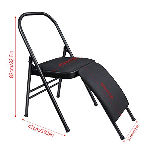 Yoga Auxiliary Chair with Lumbar Support - Black, Foldable with Resistance Band