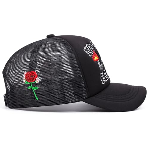 UMiCHOi Black Embroidered Mesh Trucker Hat for Men Women Youth - No Hard Feelings Dad Cap