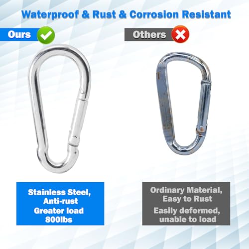 Heavy-Duty Stainless Steel Spring Snap Hook Carabiner - 6-Pack