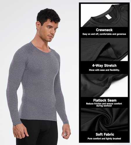 Men's Long Sleeve Compression Thermal Shirt - Grey, X-Large