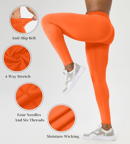 Men's Compression Running Leggings - Cool Dry Base Layer Pants - Orange#08, Large