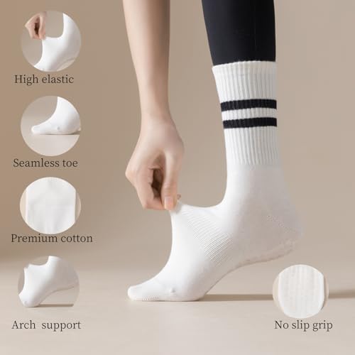 Non-Slip Yoga Socks for Women - 4 Pairs in Black, White, Grey, Pink