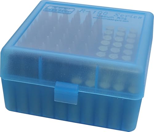 Ammo Box for 100 Rounds - MTM Case-Gard, Clear Blue, 3.05-Inch