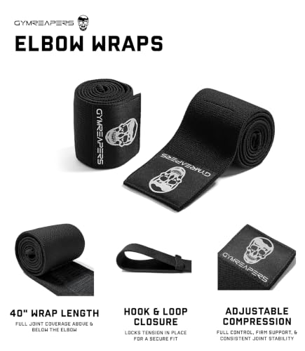 Elbow Wraps for Weightlifting - 40'' Compression Strap - Black