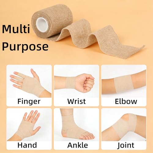 Cohesive Sports Tape - 12 Pack Self-Adhesive 2 Inch x 5 Yards Skin Color