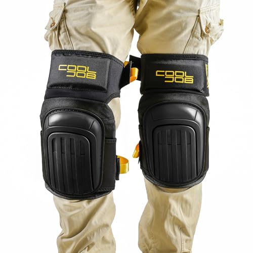 COOLJOB Professional Knee Pads with Heavy Duty Anti-Slip Cap, Comfortable Foam Cushion and Extra Thick Gel Padding for Construction Flooring, Reinforced & Adjustable Straps, Black