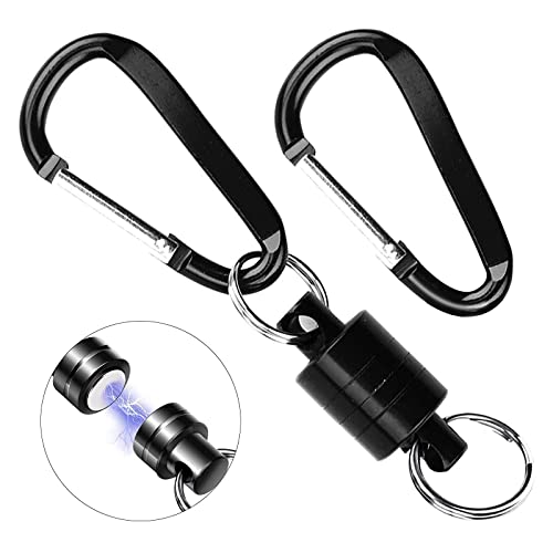 Magnetic Quick Release Keychain with 2 Aluminum D Ring Carabiners - Black