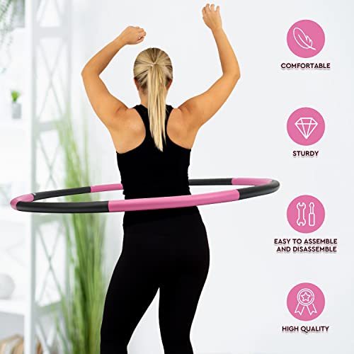 Fiteroc Weighted Hula Hoop for Adults 2.8 lb Adjustable Large Size Black/Pink